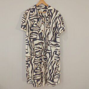 Ava & Viv Cream and Navy Zebra-Print Button Front Dress